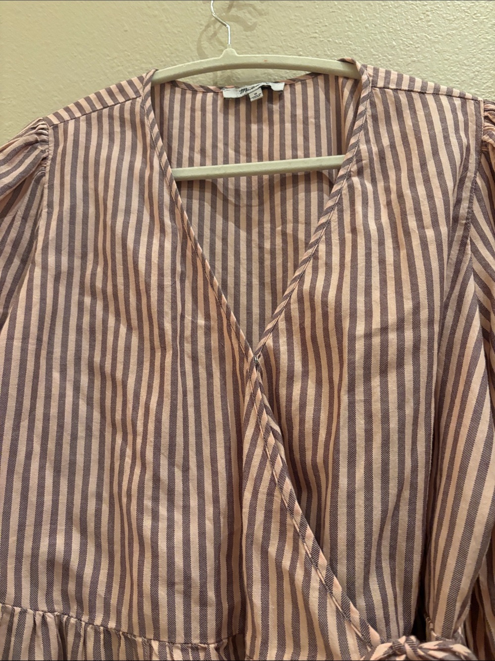 Madewell Striped Pink Wrap Peplum Top - Women - Picture 3 of 10